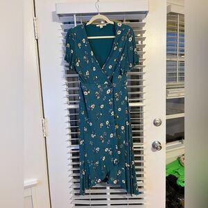 Green Floral Wrap Dress